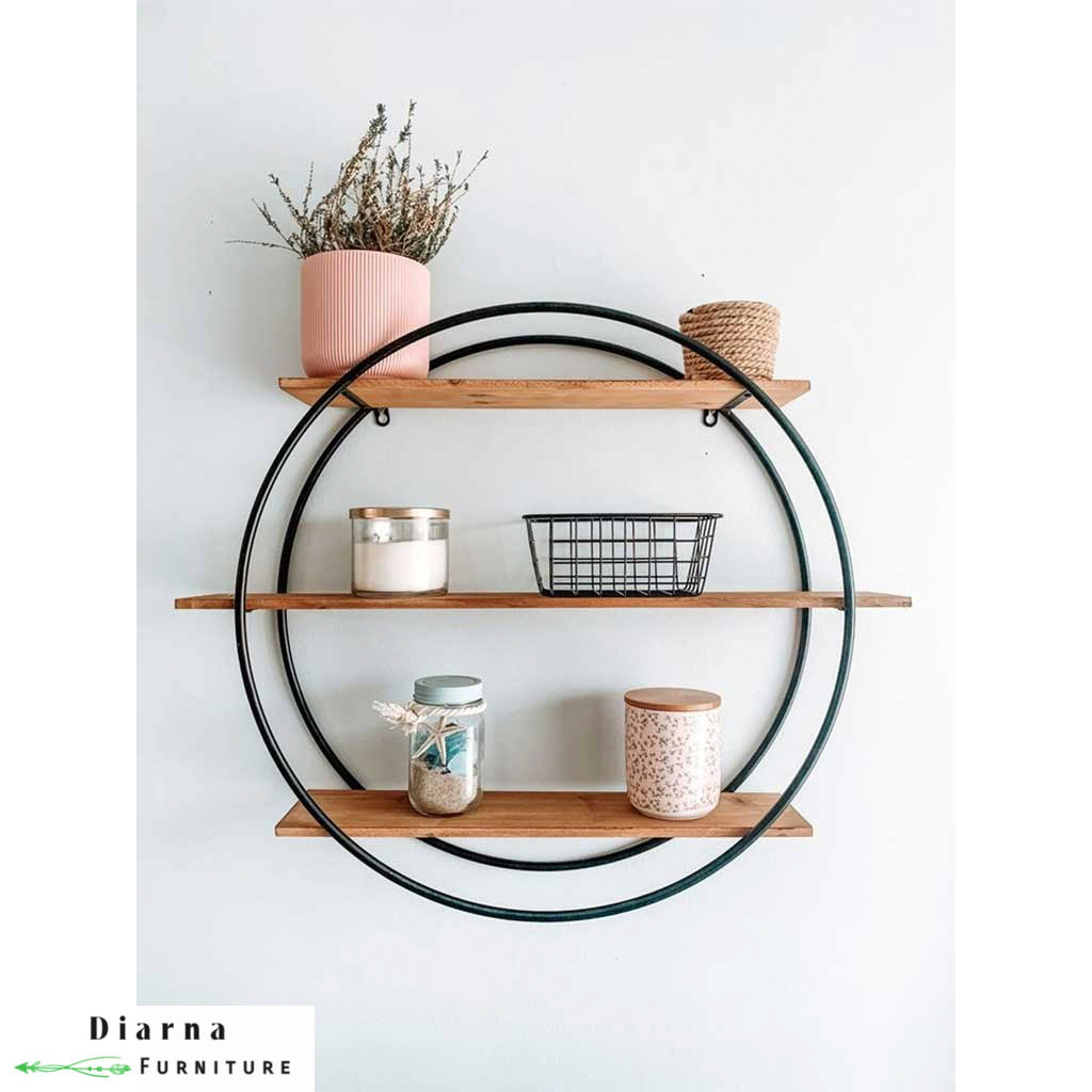 وحدة ارفف معلقة ستيل وخشب  - اسود وبني