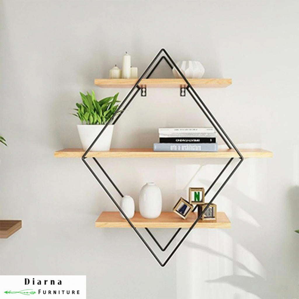 وحدة ارفف معلقة ستيل وخشب  - دهبي وبيج