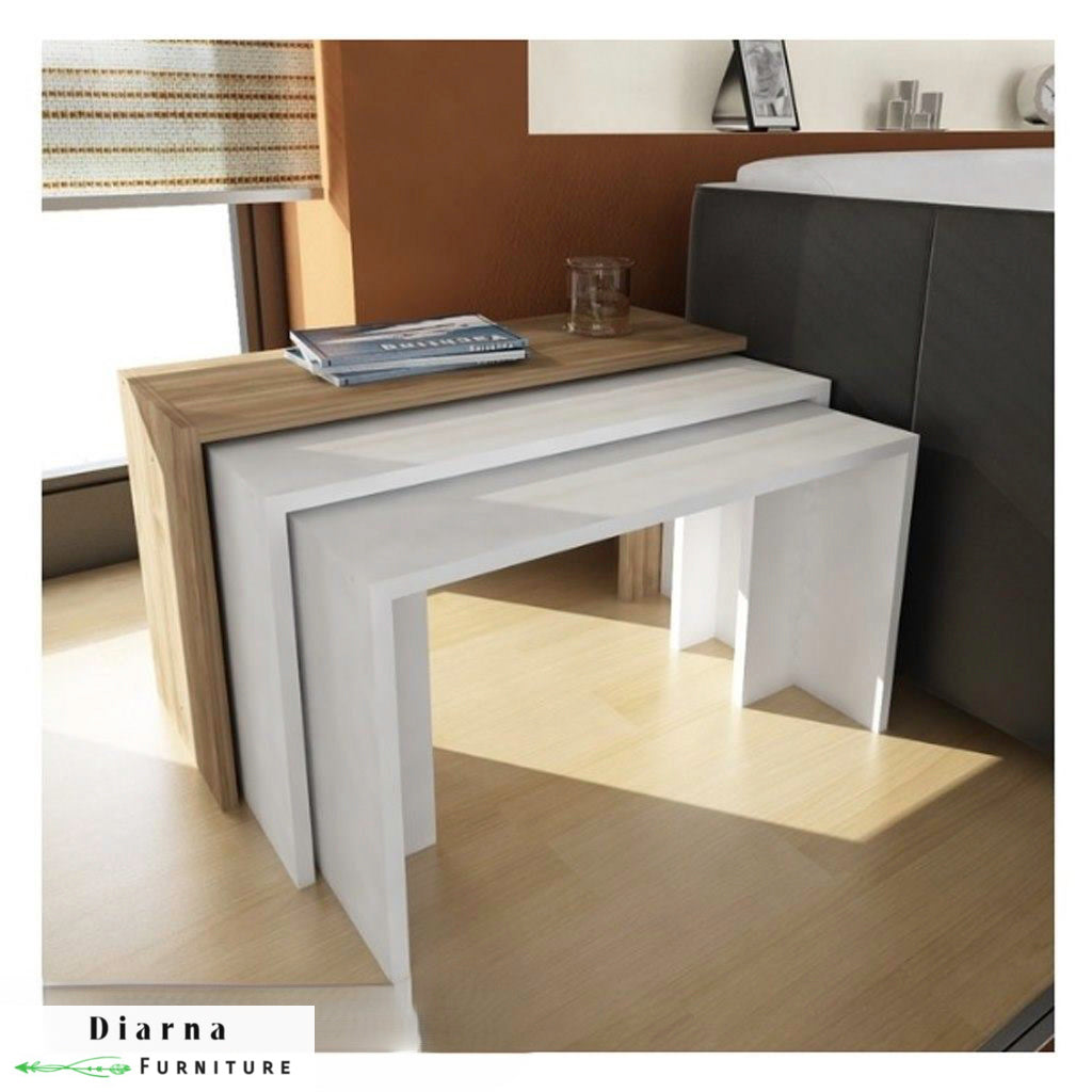 مجموعة من الترابيزات الجانبية - ابيض وبيج