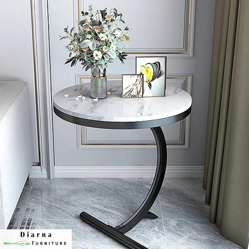 ترابيزة جانبية ستيل وخشب - اسود وابيض