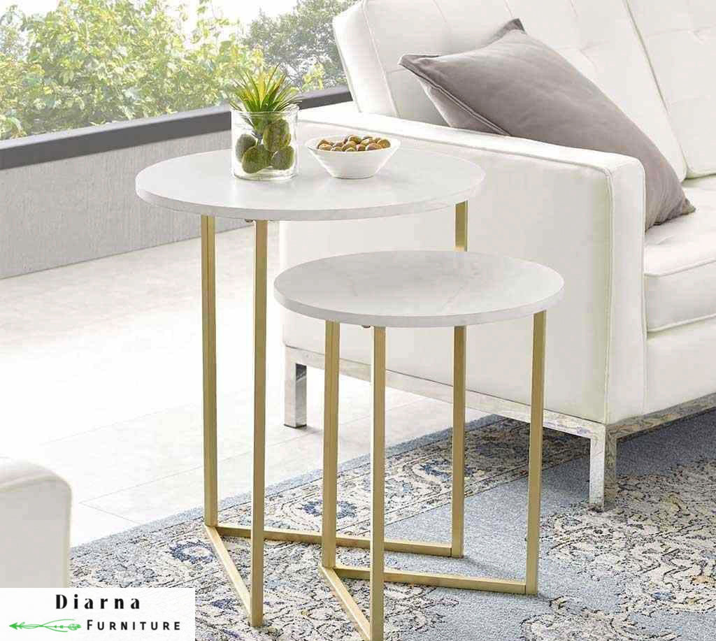 ترابيزة جانبية ستيل وخشب - ابيض ودهبي