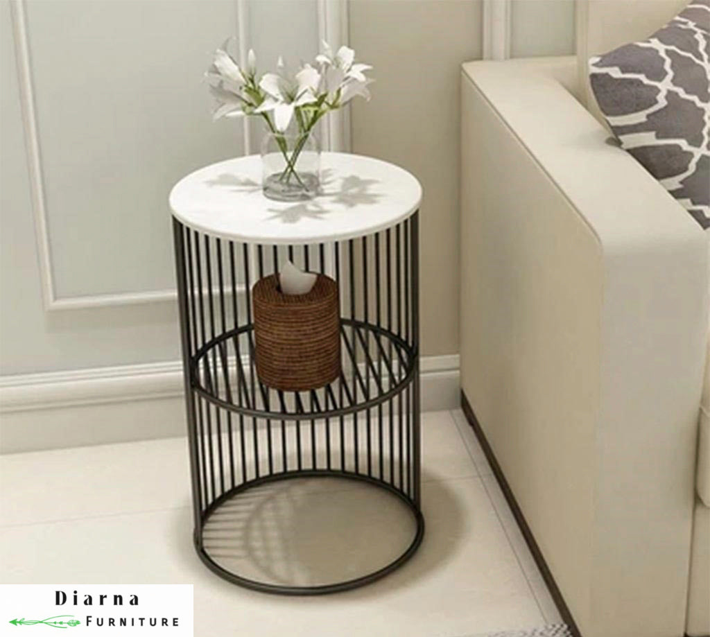 ترابيزة جانبية ستيل وخشب - ابيض واسود