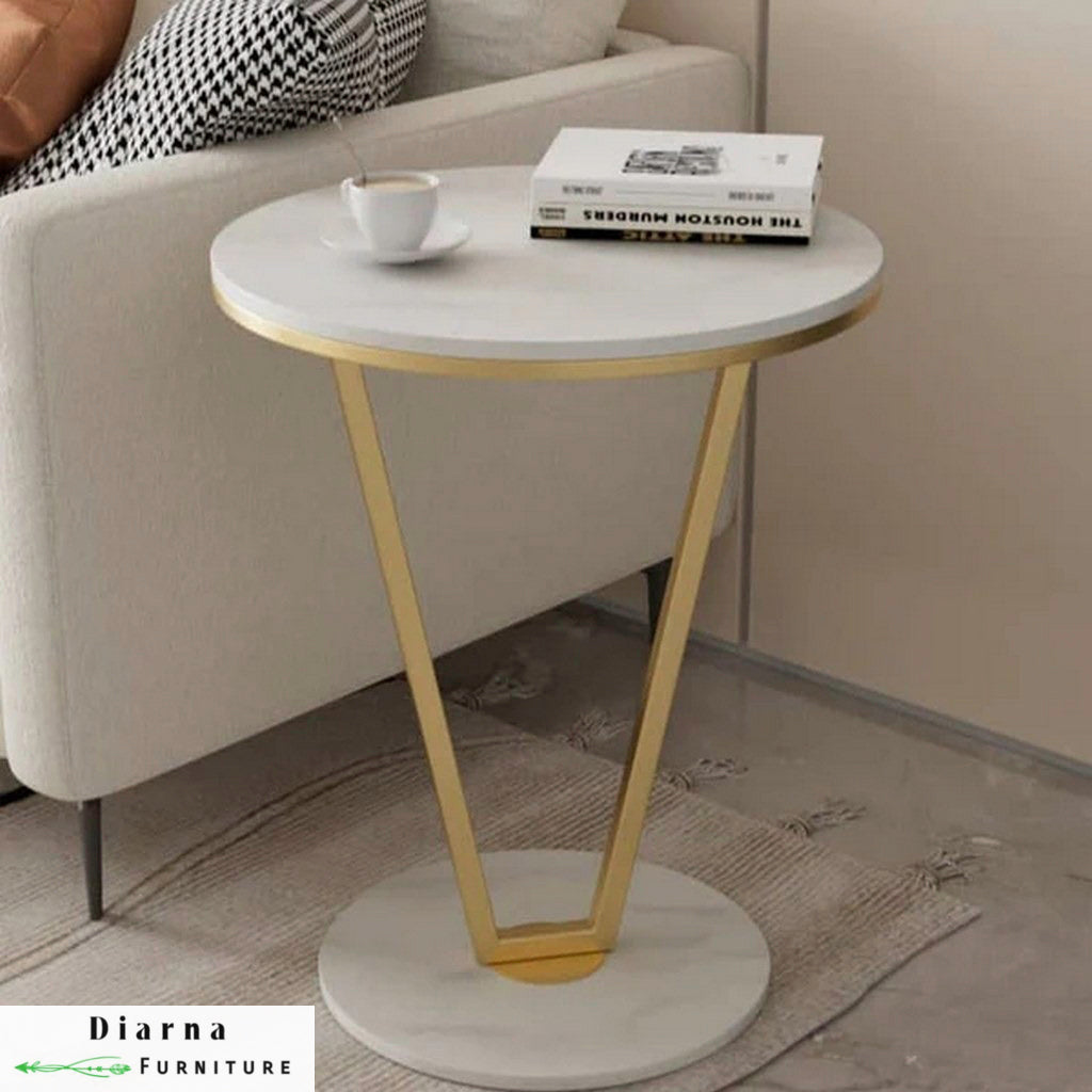 ترابيزة جانبية ستيل وخشب - ابيض ودهبي