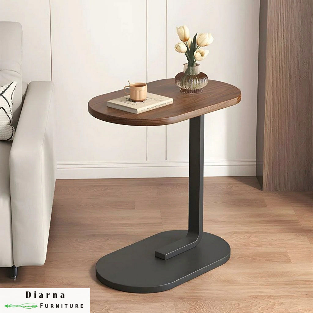 ترابيزة جانبية ستيل وخشب - اسود وبني