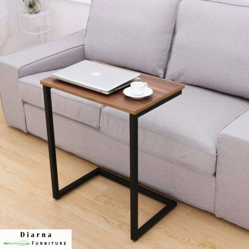 ترابيزة جانبية ستيل وخشب - اسود وبني