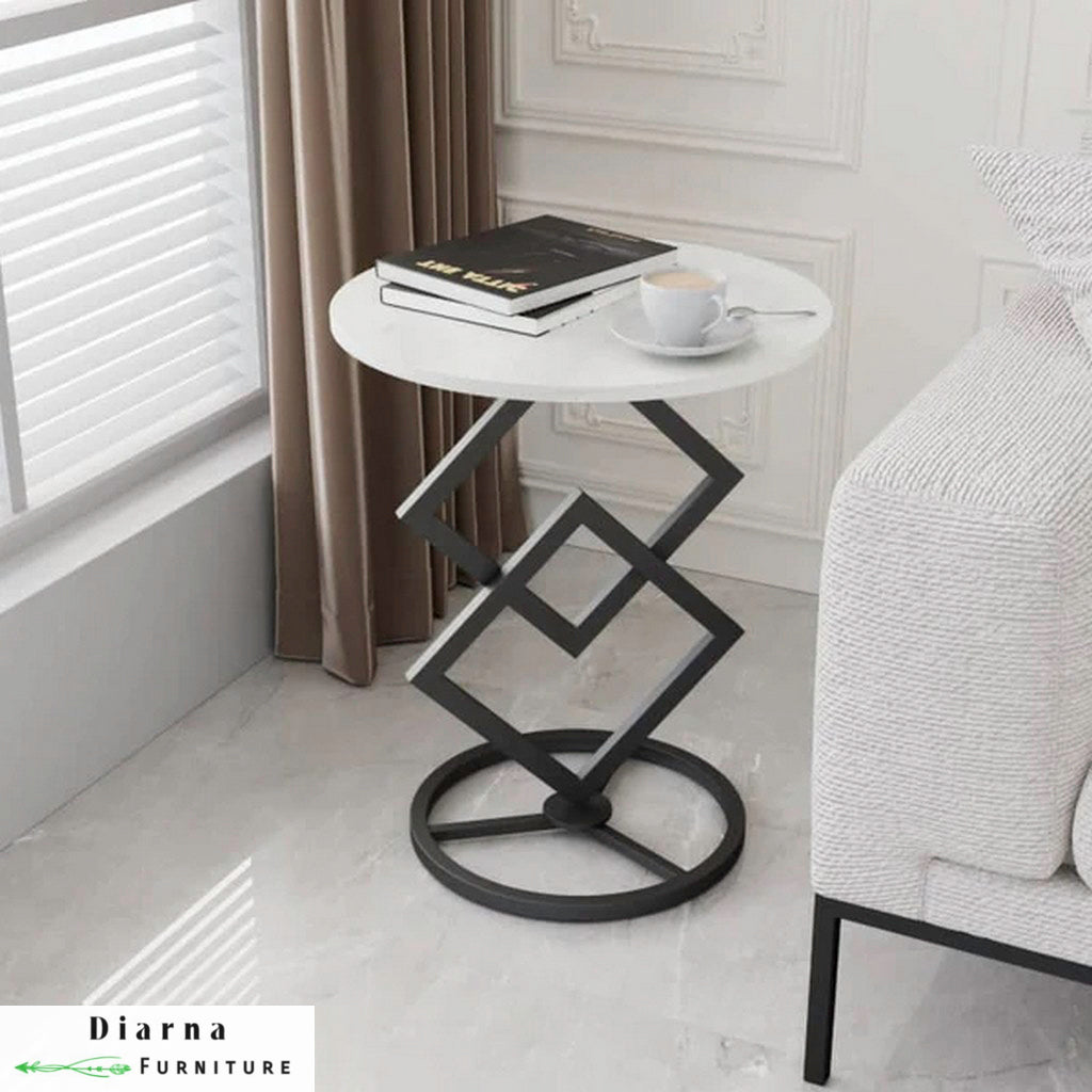 ترابيزة جانبية ستيل وخشب - اسود وابيض