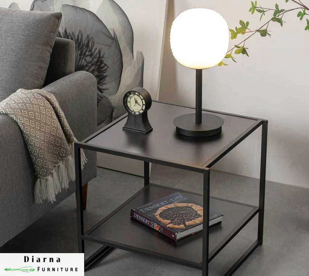 ترابيزة جانبية ستيل وخشب - اسود