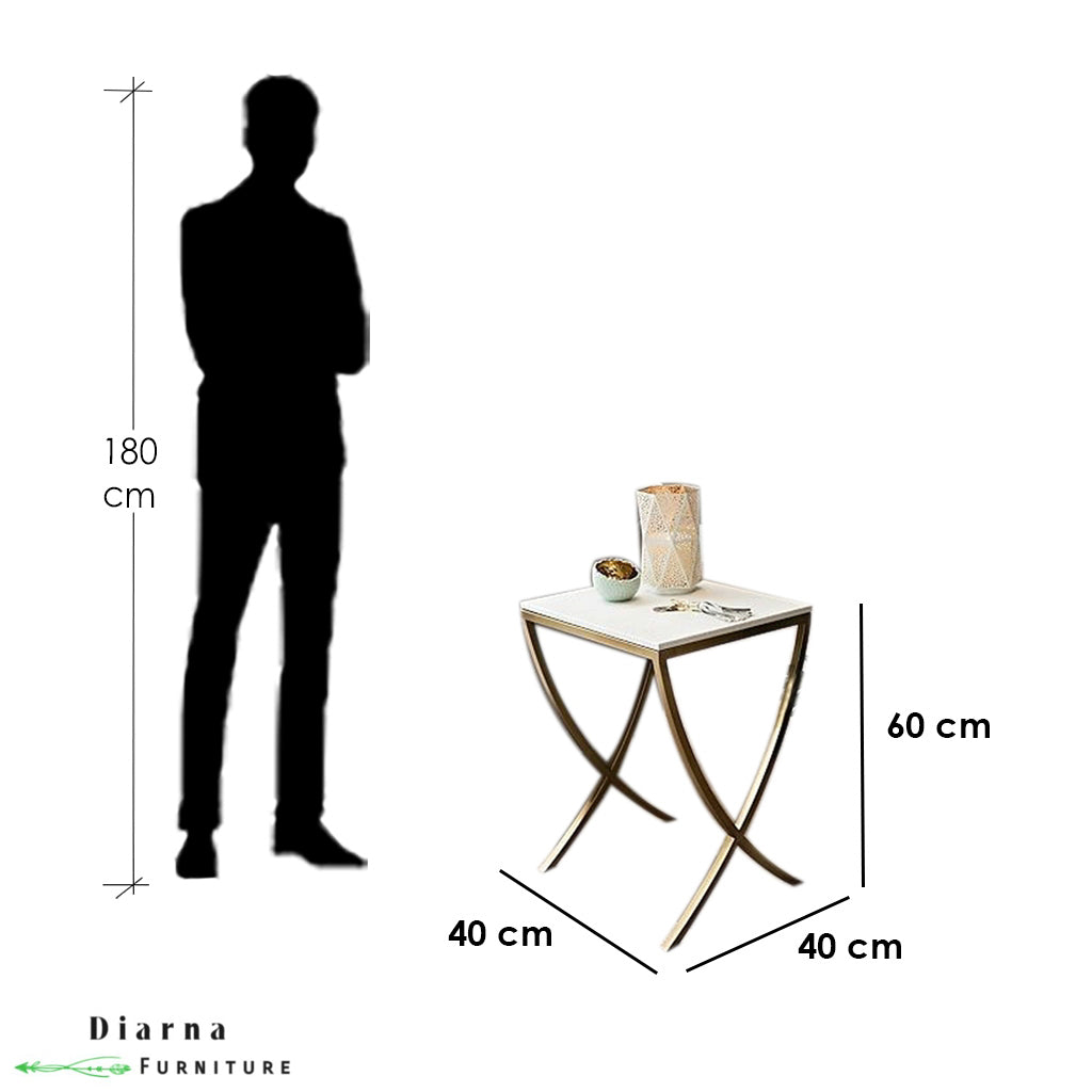 ترابيزة جانبية ستيل وخشب - دهبي وابيض