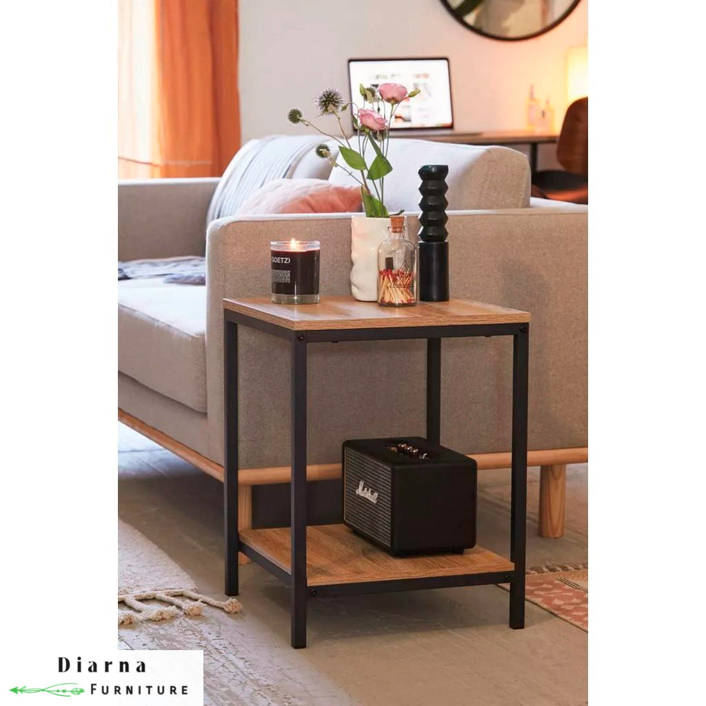 ترابيزة جانبية ستيل وخشب - اسود وبني