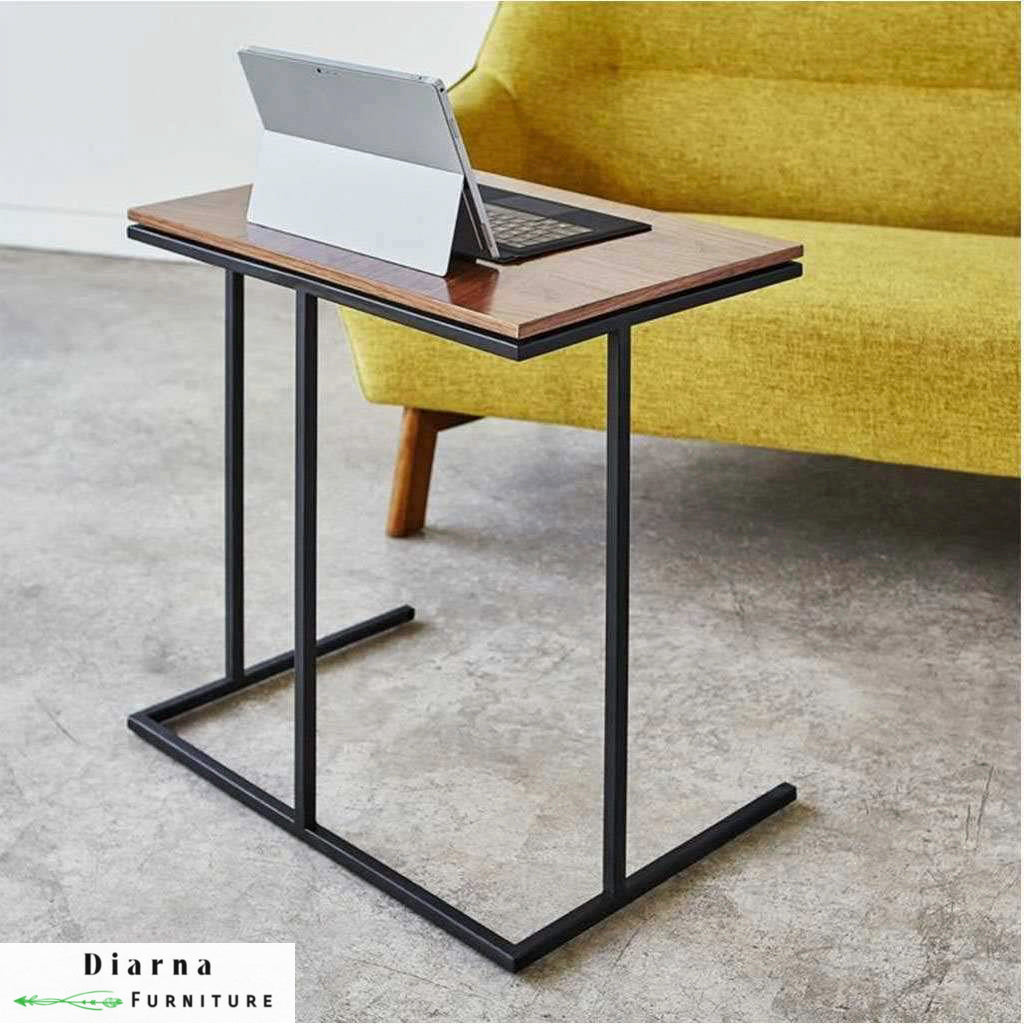 ترابيزة جانبية ستيل وخشب - اسود وبني