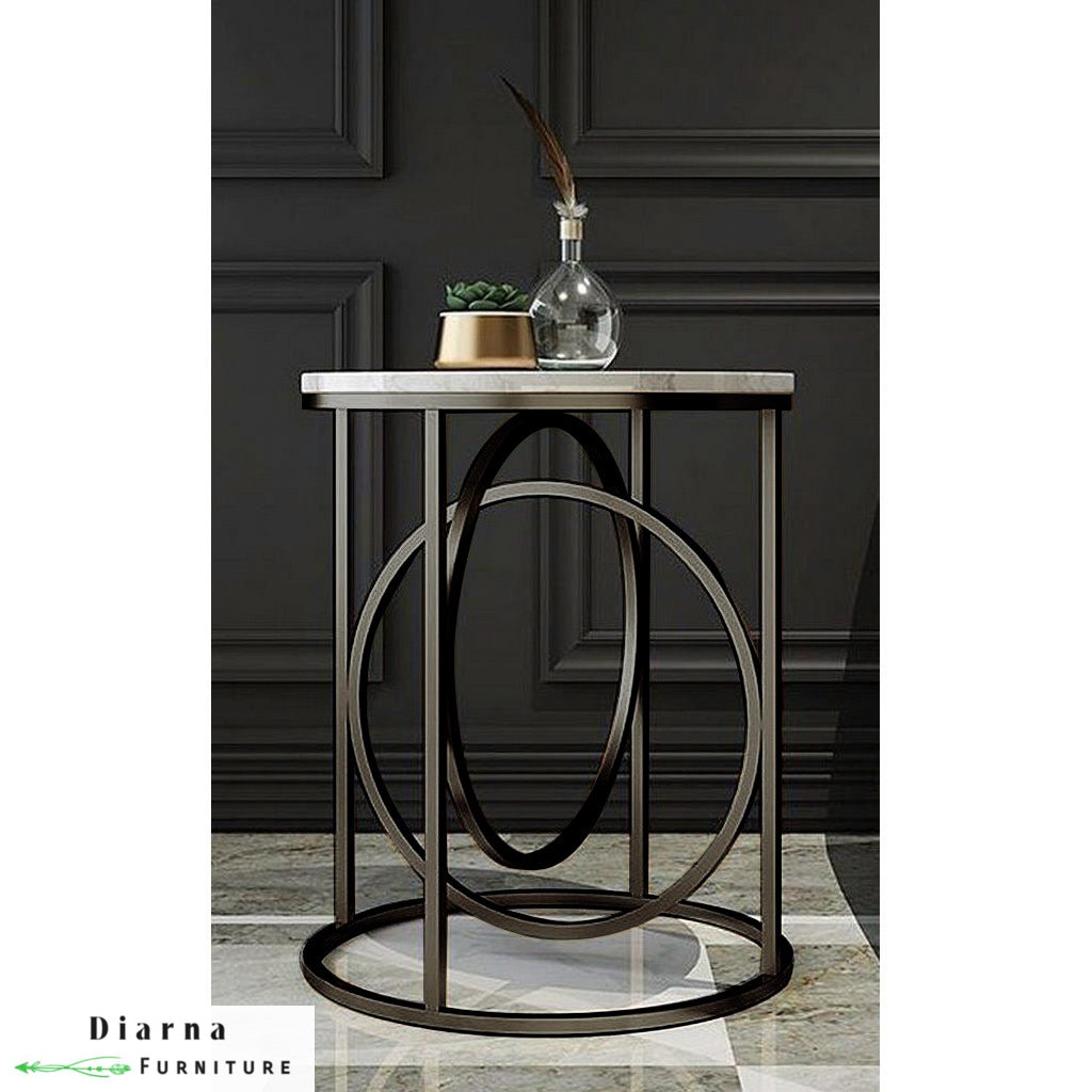 ترابيزة جانبية ستيل وخشب - اسود وبني