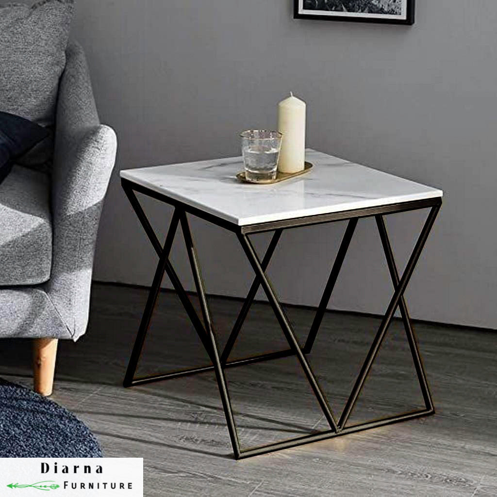 ترابيزة جانبية ستيل وخشب - اسود وبني