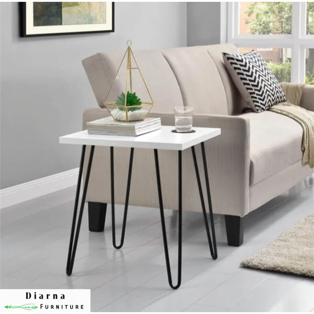 ترابيزة جانبية ستيل وخشب - اسود وابيض