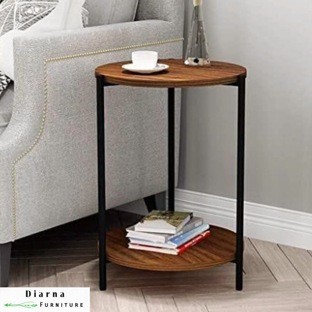 ترابيزة جانبية ستيل وخشب - اسود وبني