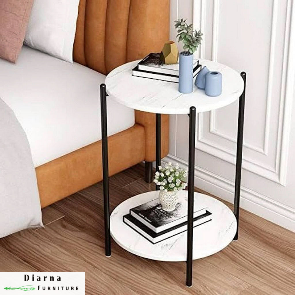 ترابيزة جانبية ستيل وخشب - اسود وابيض