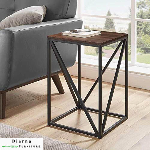 ترابيزة جانبية ستيل وخشب - اسود وبني