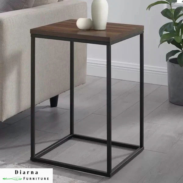 ترابيزة جانبية ستيل وخشب - اسود وبني