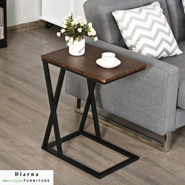 ترابيزة جانبية ستيل وخشب - اسود وبني