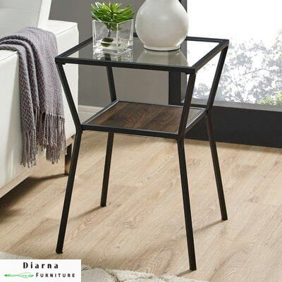 ترابيزة جانبية ستيل وخشب - اسود وبني