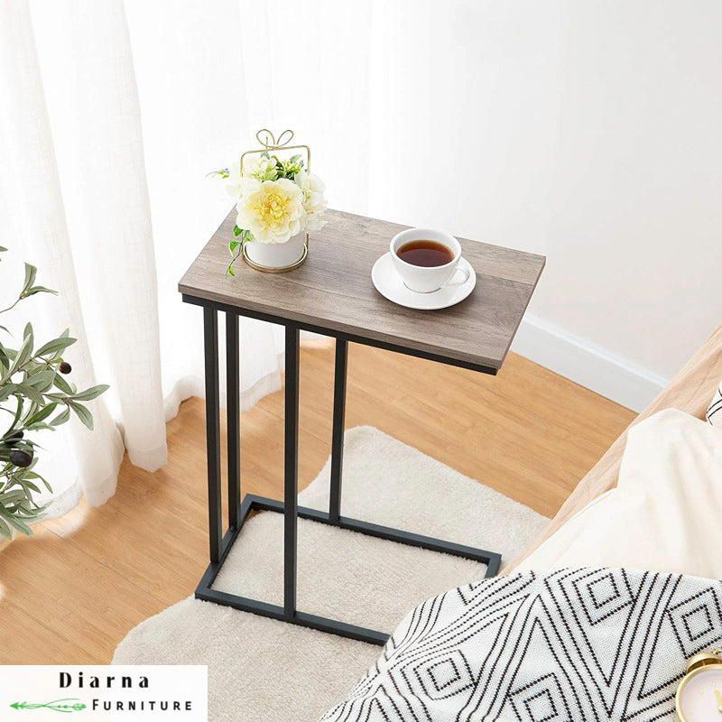 ترابيزة جانبية ستيل وخشب - اسود وبني