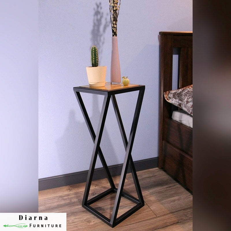 ترابيزة جانبية ستيل وخشب - اسود وبني