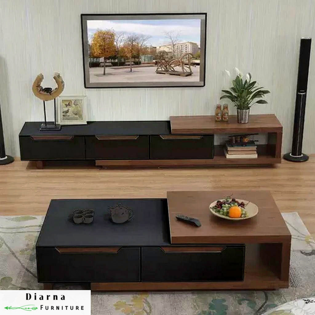 طقم قطعتين " وحدة تلفزيون و ترابيزة قهوة " - اسود وبني