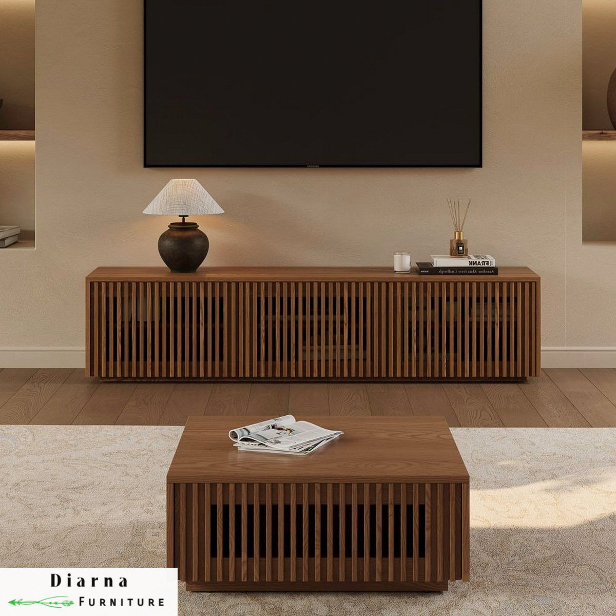 طقم قطعتين " وحدة تليفزيون وترابيزة قهوة "- بني