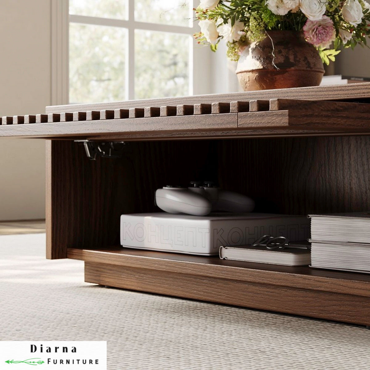 طقم قطعتين " وحدة تليفزيون وترابيزة قهوة "- بني