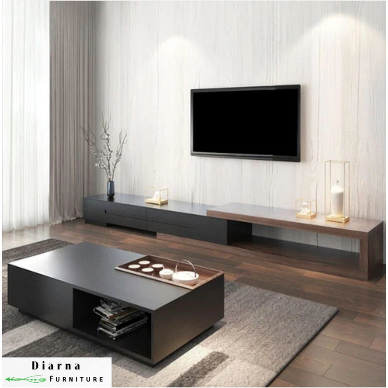 طقم قطعتين " وحدة تلفزيون و ترابيزة قهوة " - اسود وبني