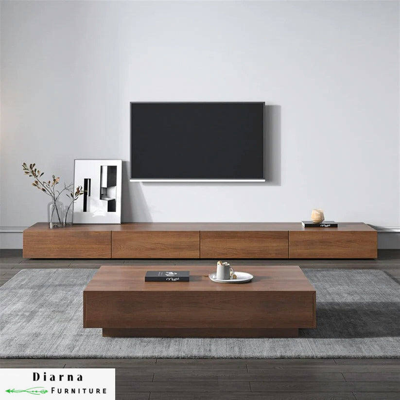 طقم قطعتين " وحدة تلفزيون و ترابيزة قهوة " - بني