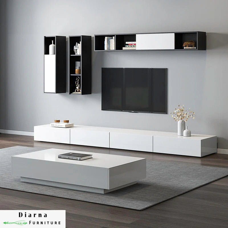 طقم قطعتين " وحدة تلفزيون و ترابيزة قهوة " - ابيض