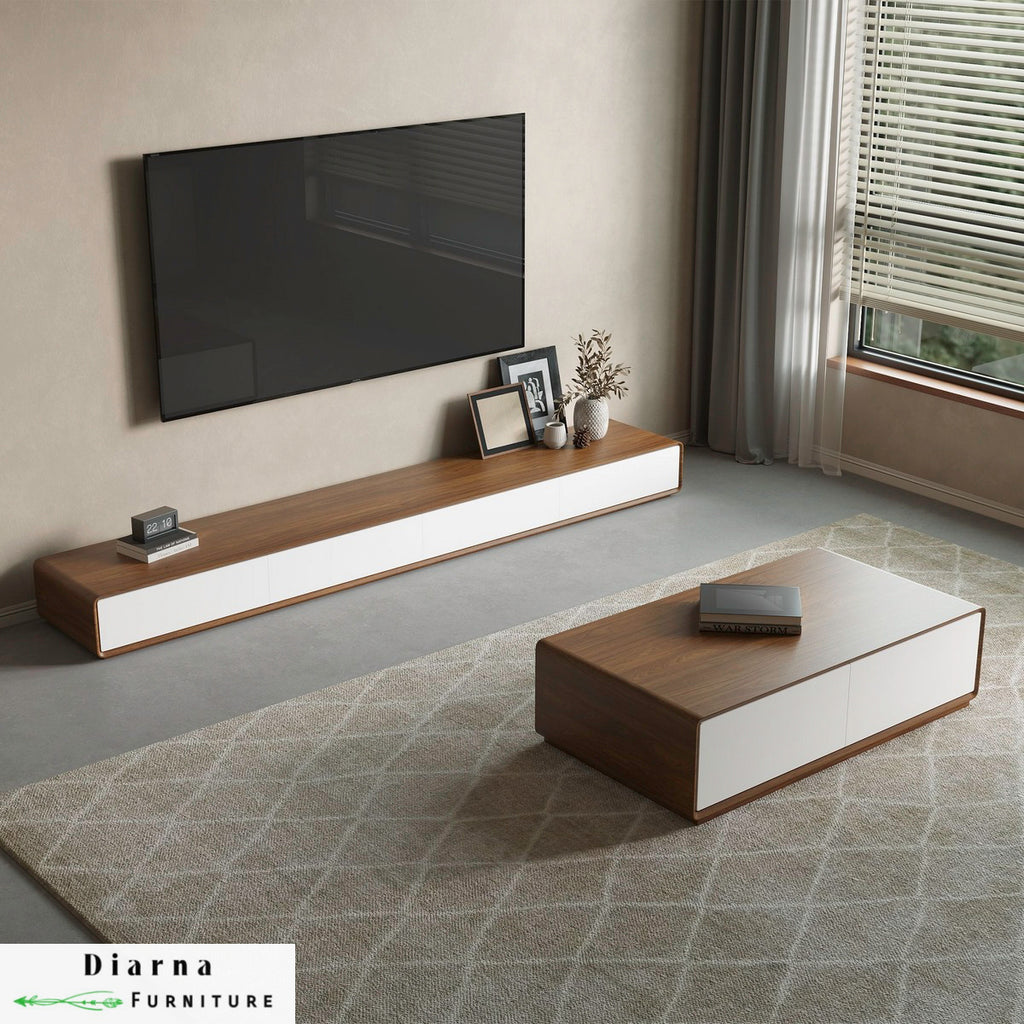 طقم قطعتين " وحدة تليفزيون وترابيزة قهوة "- بني وابيض