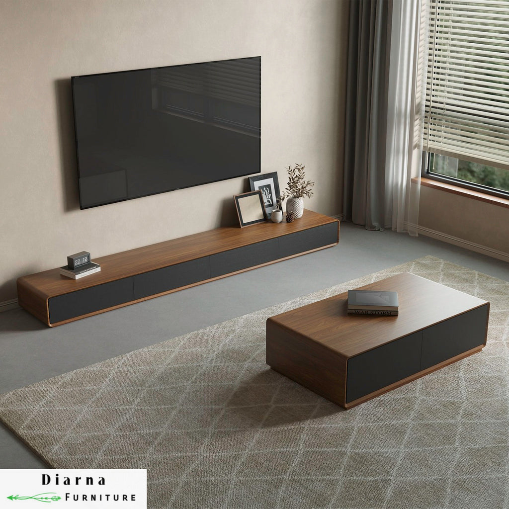 طقم قطعتين " وحدة تليفزيون وترابيزة قهوة "- بني وابيض