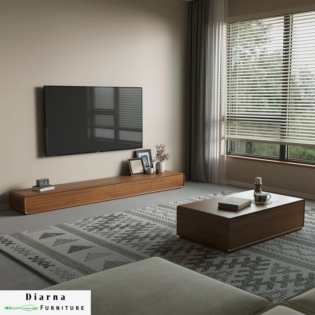 طقم قطعتين " وحدة تليفزيون وترابيزة قهوة "- بني وابيض