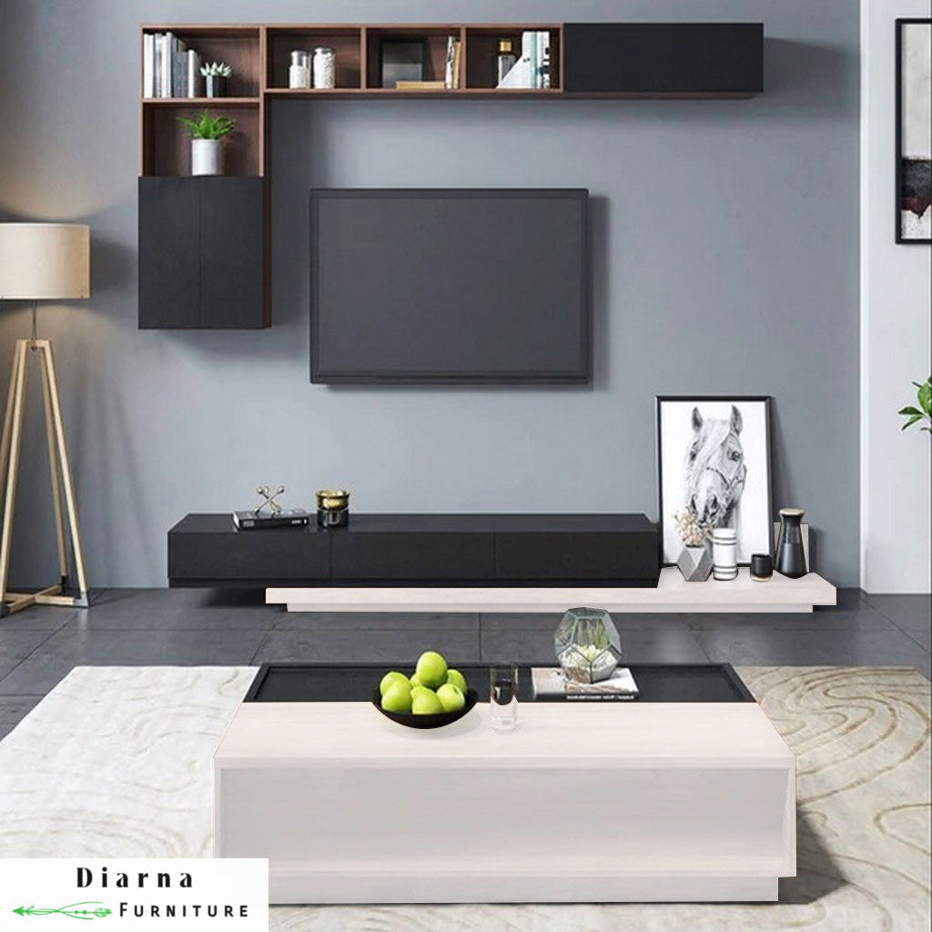 طقم قطعتين " وحدة تليفزيون وترابيزة قهوة "- ابيض وبني