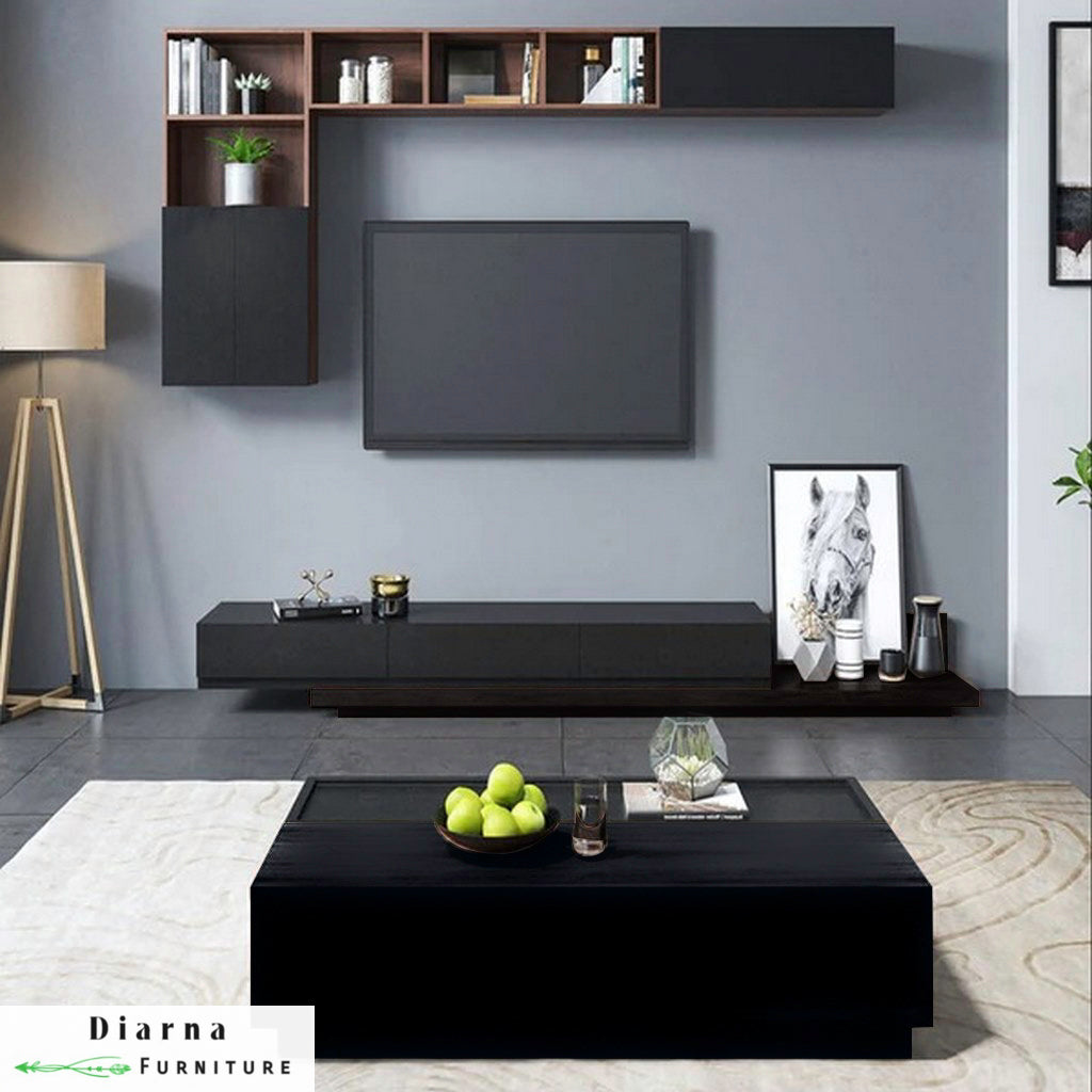 طقم قطعتين " وحدة تليفزيون وترابيزة قهوة "- ابيض وبني