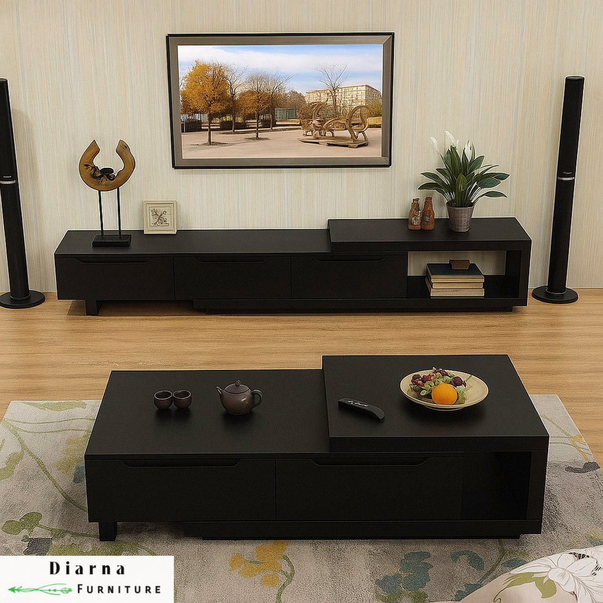 طقم قطعتين " وحدة تليفزيون وترابيزة قهوة "- اسود