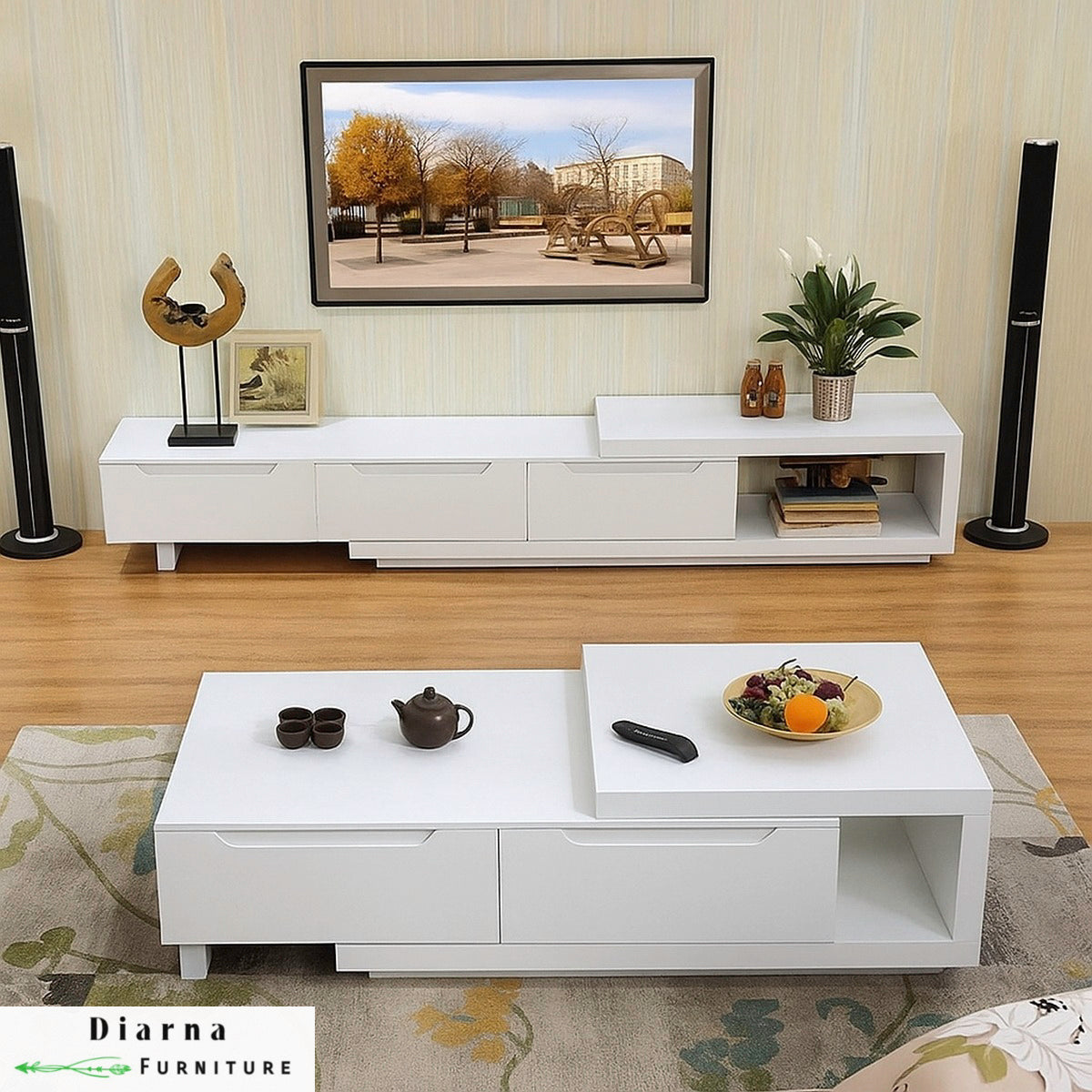 طقم قطعتين " وحدة تليفزيون وترابيزة قهوة "- اسود