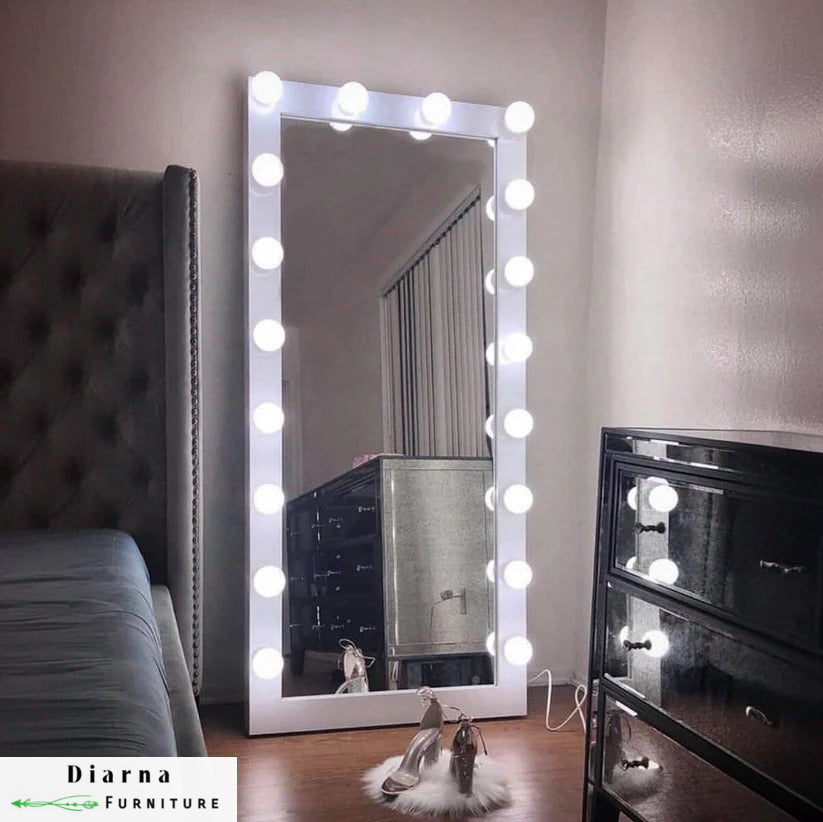 مرايا ام دي اف بها اضاءة - ابيض