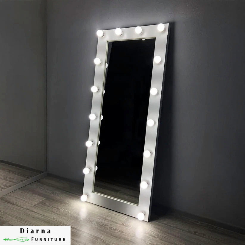 مرايا ام دي اف بها اضاءة - ابيض