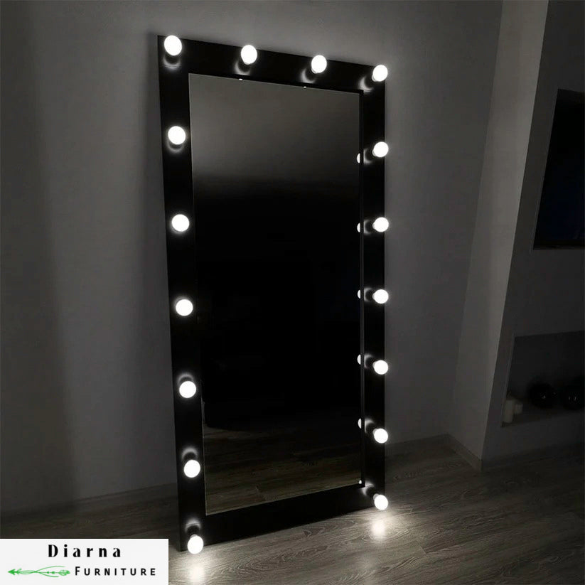 مرايا ام دي اف بها اضاءة - اسود