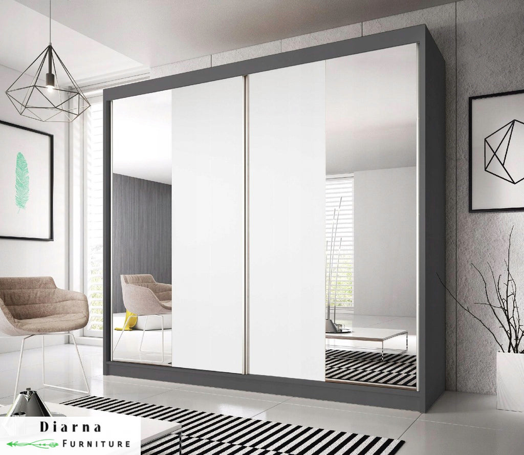 دولاب 220 سم - رمادي وابيض