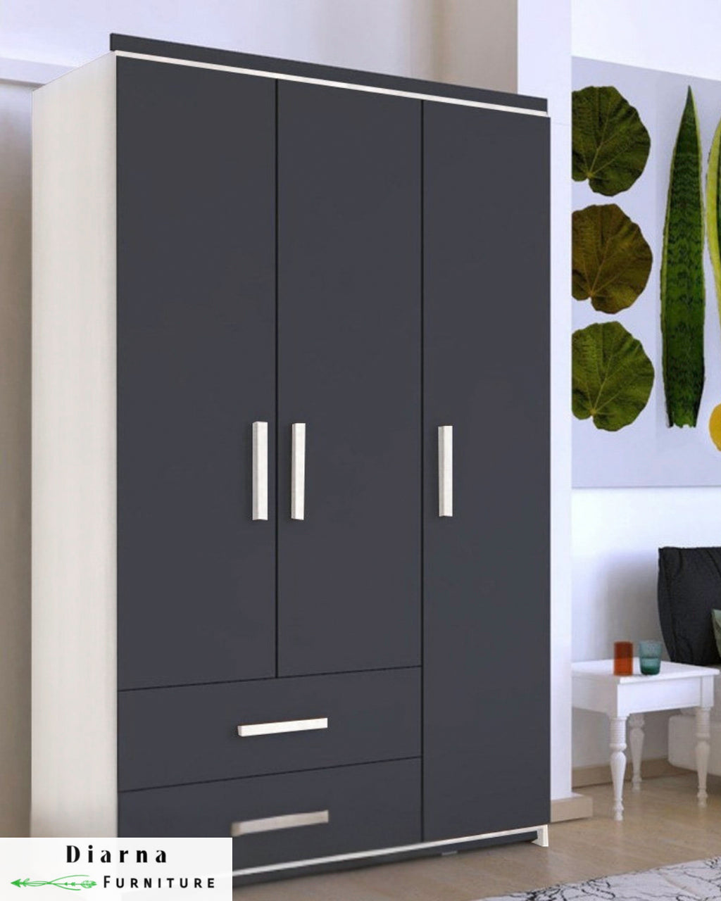 دولاب 120 سم - رمادي وابيض