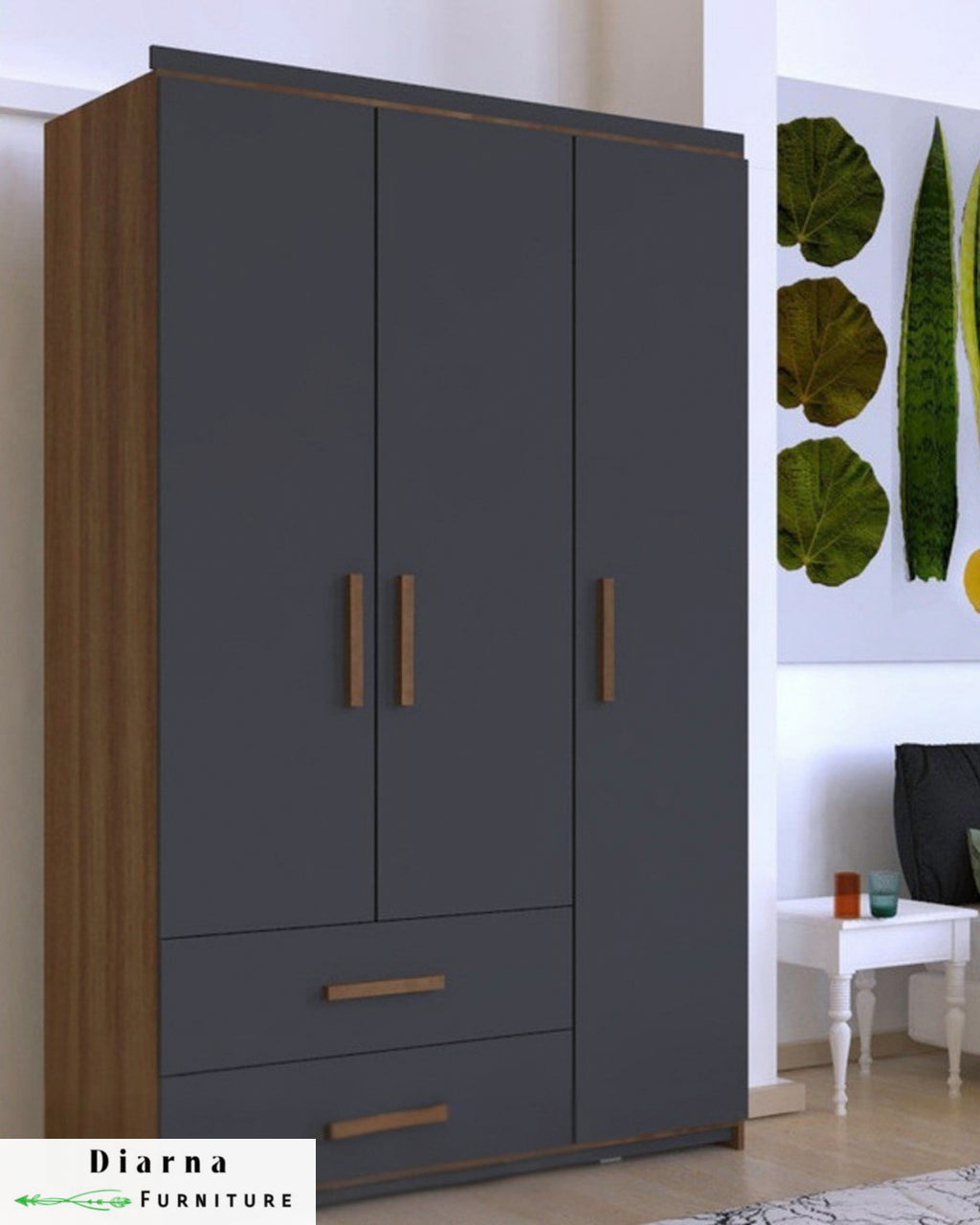 دولاب 120 سم - رمادي وابيض