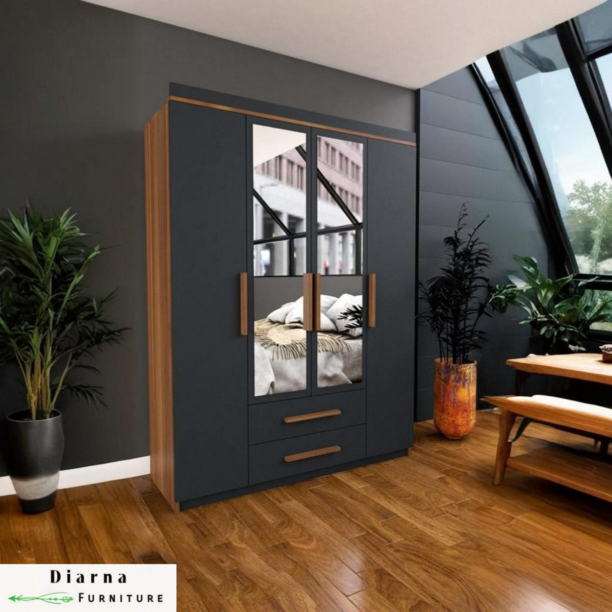 دولاب 160 سم - رمادي وبني