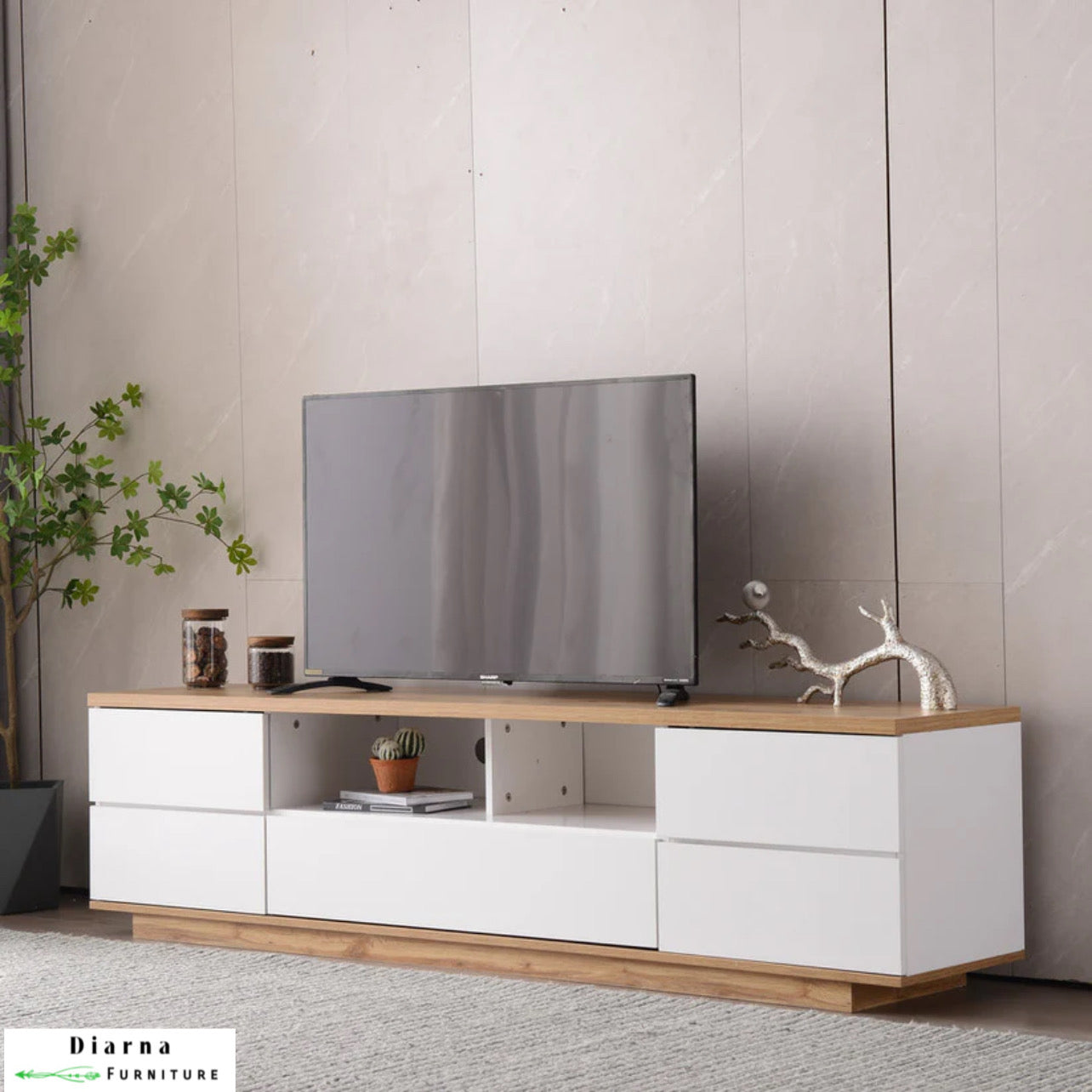 وحدة تليفزيون ام دي اف - ابيض وبيج