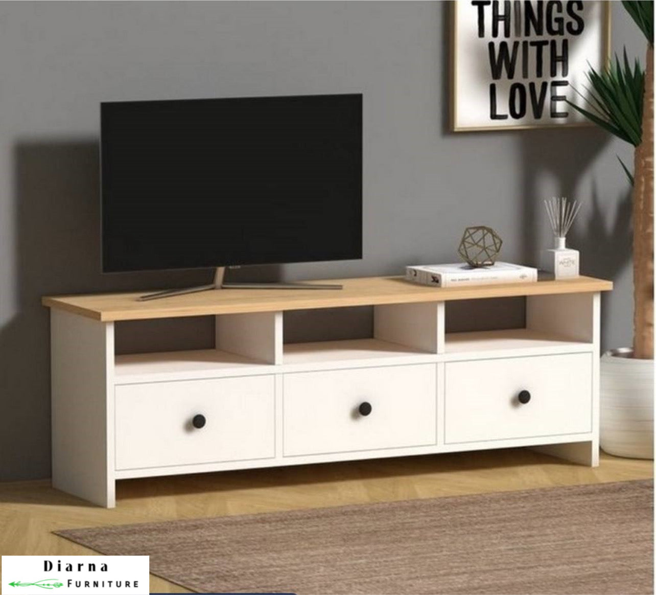 وحدة تليفزيون ام دي اف - ابيض وبيج