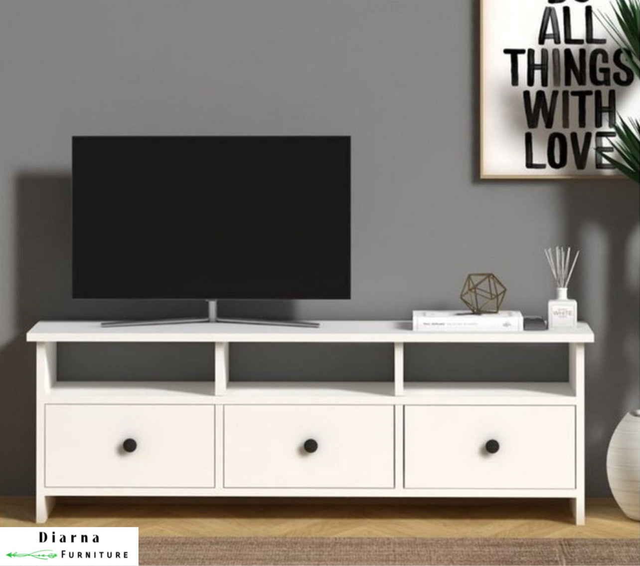 وحدة تليفزيون ام دي اف - ابيض وبيج