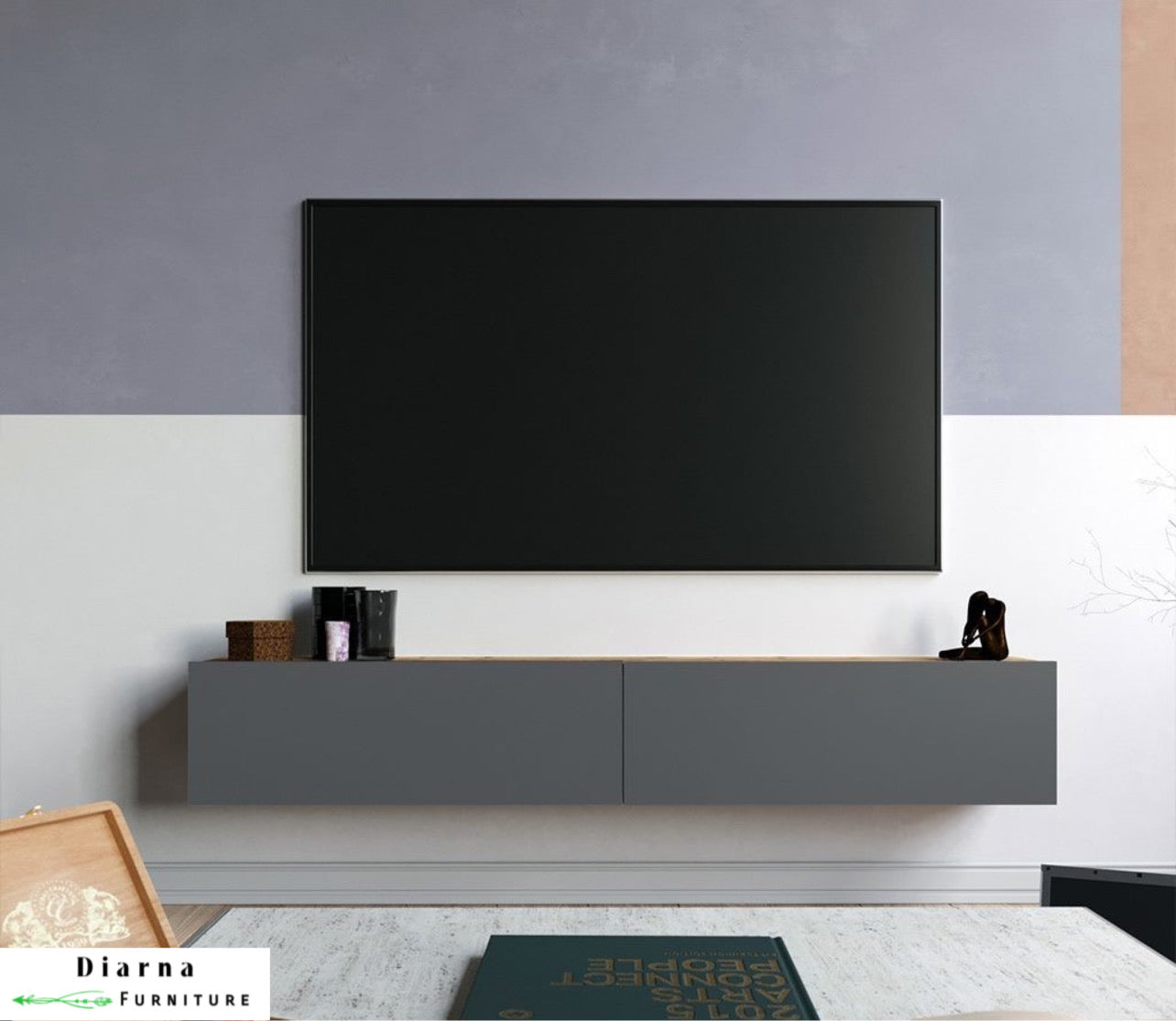 وحدة تليفزيون ام دي اف - رمادي وبيج