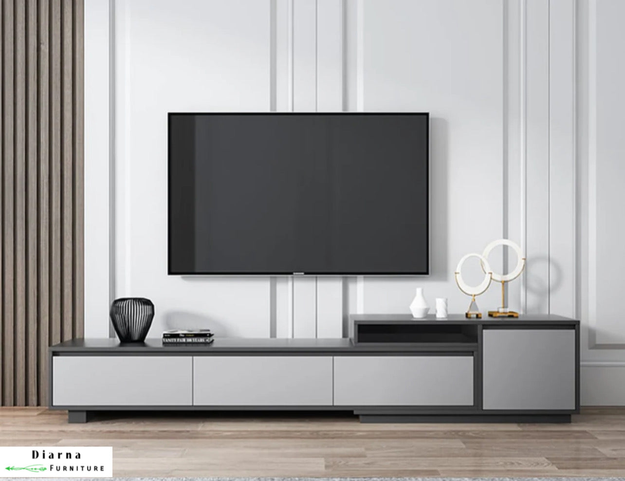 وحدة تليفزيون ام دي اف - رمادي فاتح ورمادي غامق